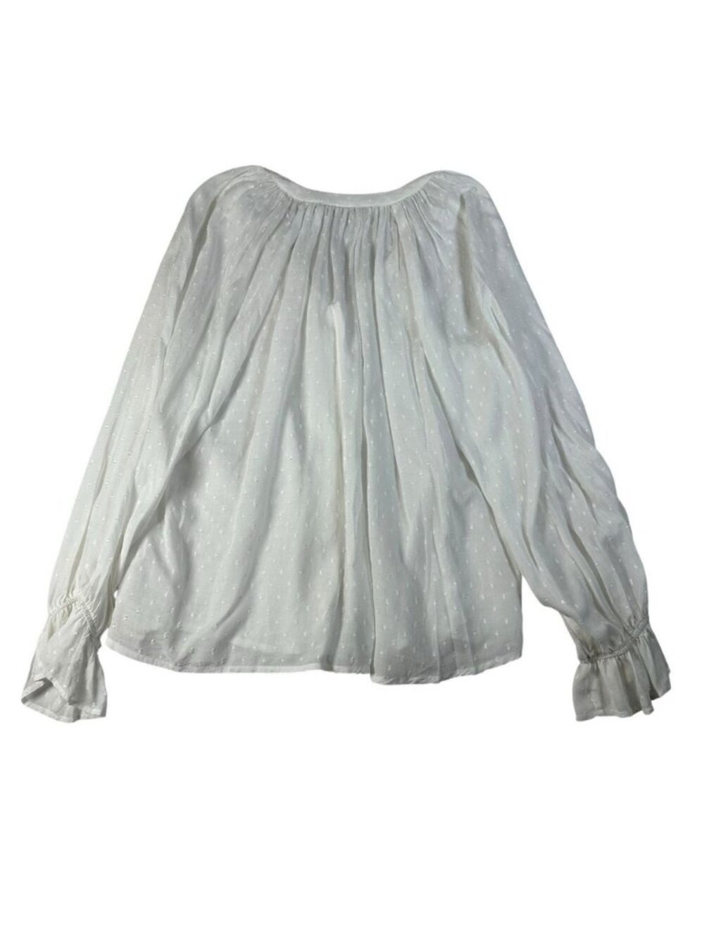 Garnet Hill Swiss Dot Poet Blouse White Long Sleeve Button Up Top Vneck Small - Picture 3 of 13